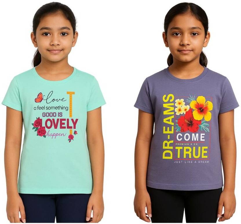 BARATHIDEVI TEX Girls Printed Cotton Blend Regular T Shirt