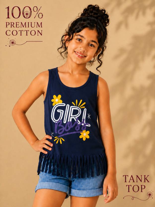 BLUEBUCK Girls Graphic Print Pure Cotton Regular T Shirt