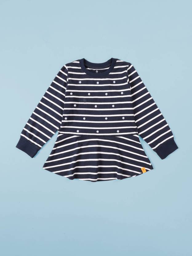 KiddoPanti Girls Striped Pure Cotton Regular T Shirt