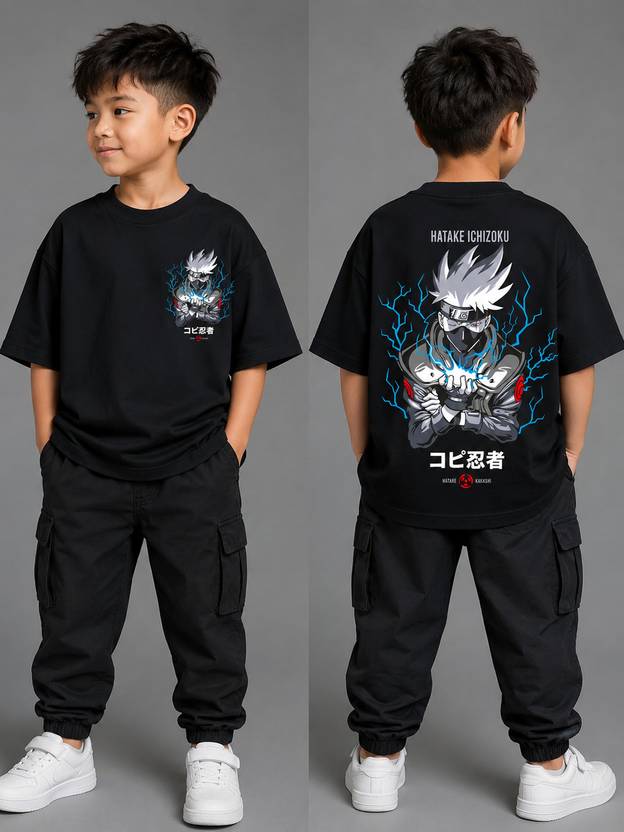 BHAIJIFASHION Boys Graphic Print Pure Cotton Oversized T Shirt