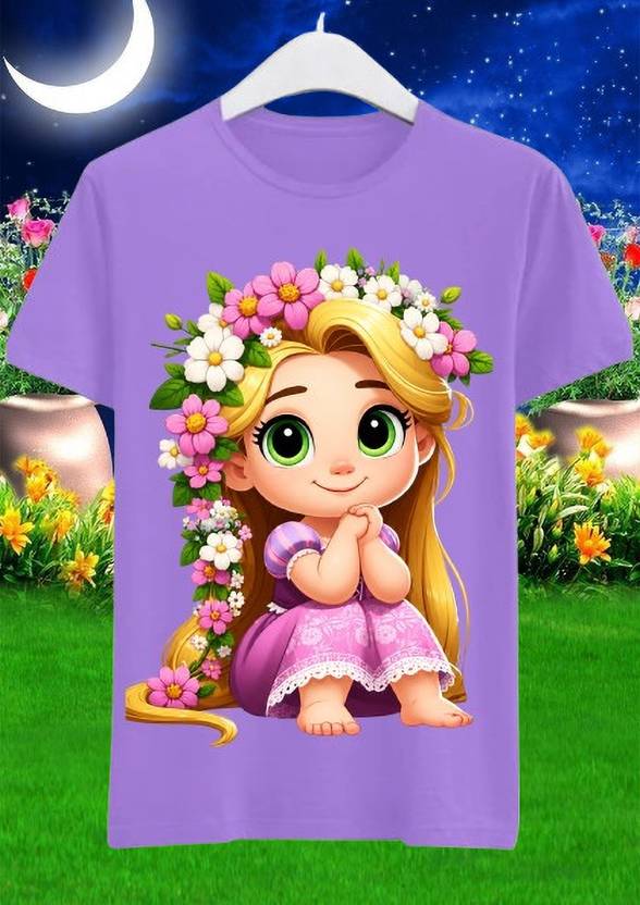 flysezen Girls Cartoon Polyester Regular T Shirt