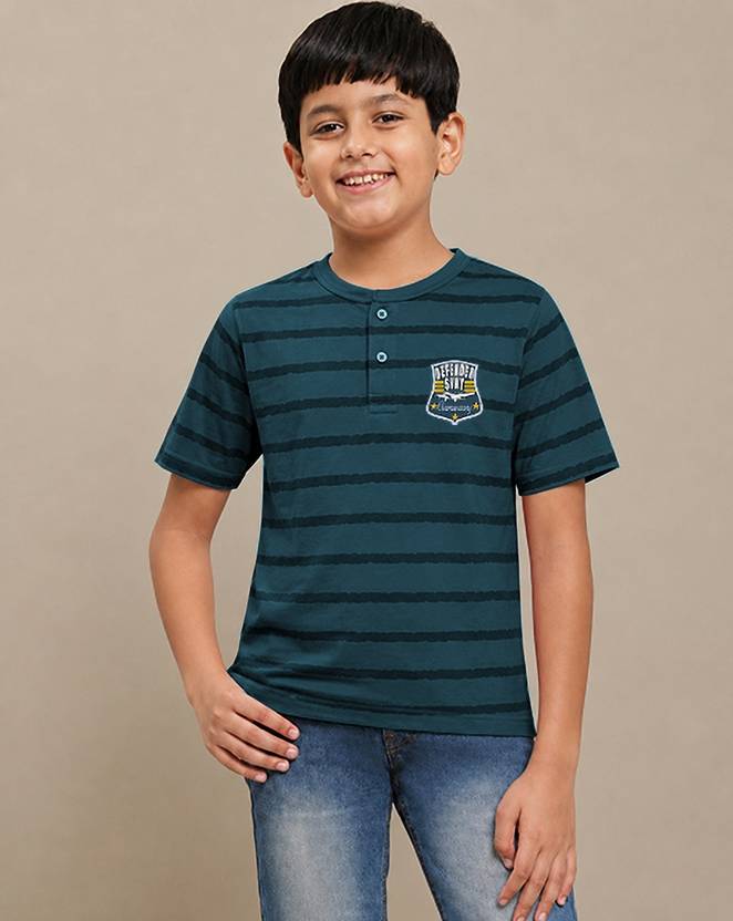 NOVIO Boys Striped, Graphic Print Organic Cotton Regular T Shirt