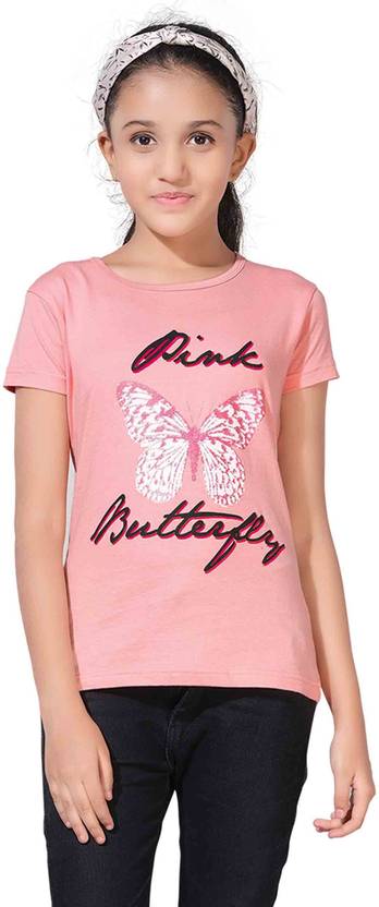 BARATHIDEVI TEX Girls Typography, Printed Pure Cotton Regular T Shirt