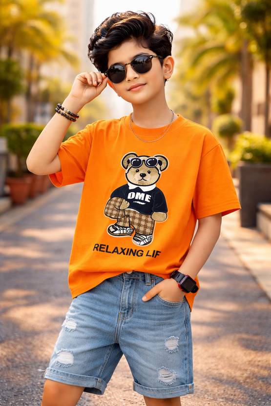 KEESOR Boys Graphic Print Cotton Blend Regular T Shirt