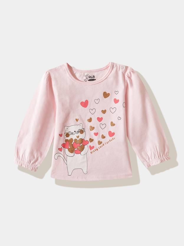 R&B Baby Girls Graphic Print Pure Cotton Regular T Shirt