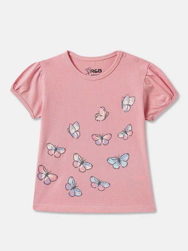 R&B Baby Girls Graphic Print Pure Cotton Regular T Shirt