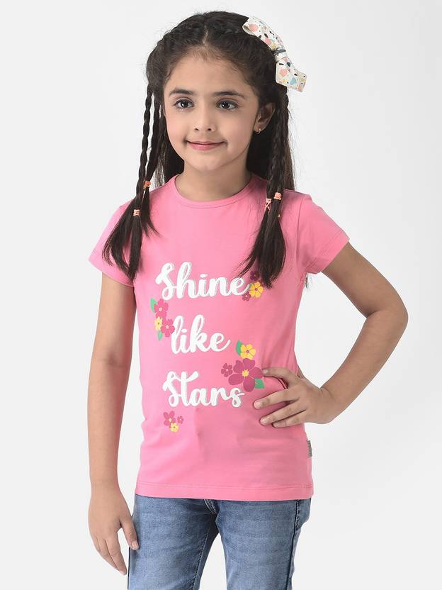 CRIMSOUNE CLUB Girls Printed Cotton Blend Slim T Shirt