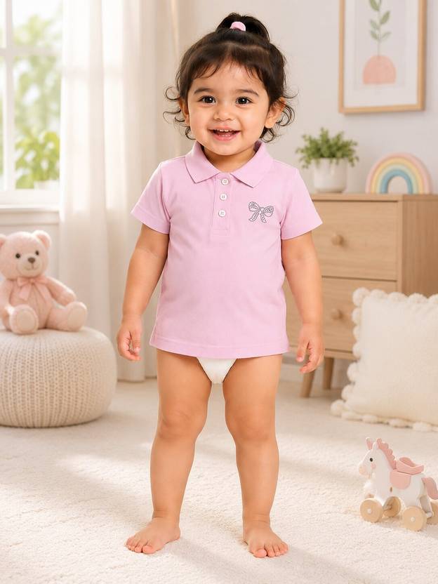 BodyCare Baby Girls Solid Cotton Blend Regular T Shirt