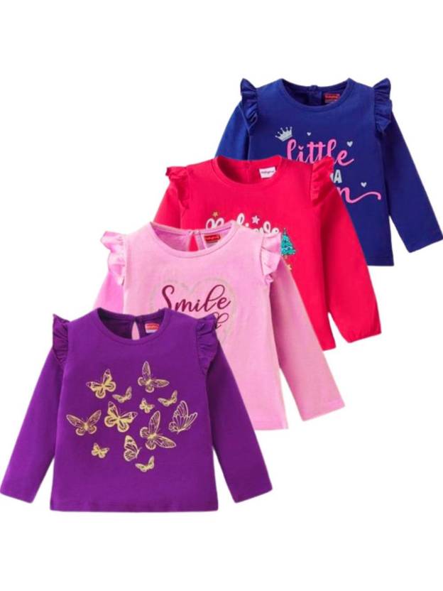 VISHNU Girls Printed Pure Cotton Regular T Shirt