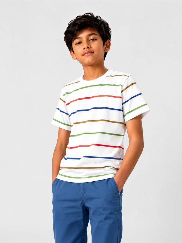 Dechado Boys Striped Pure Cotton Regular T Shirt