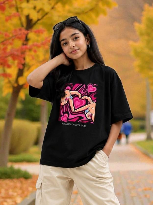 KEESOR Girls Graphic Print Cotton Blend Oversized T Shirt