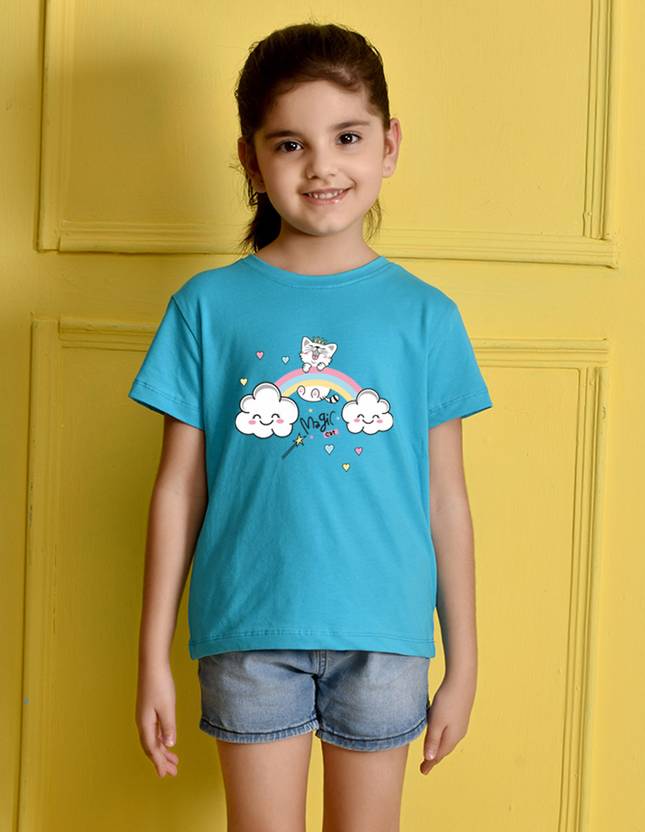 Nusyl Girls Printed Cotton Blend Regular T Shirt