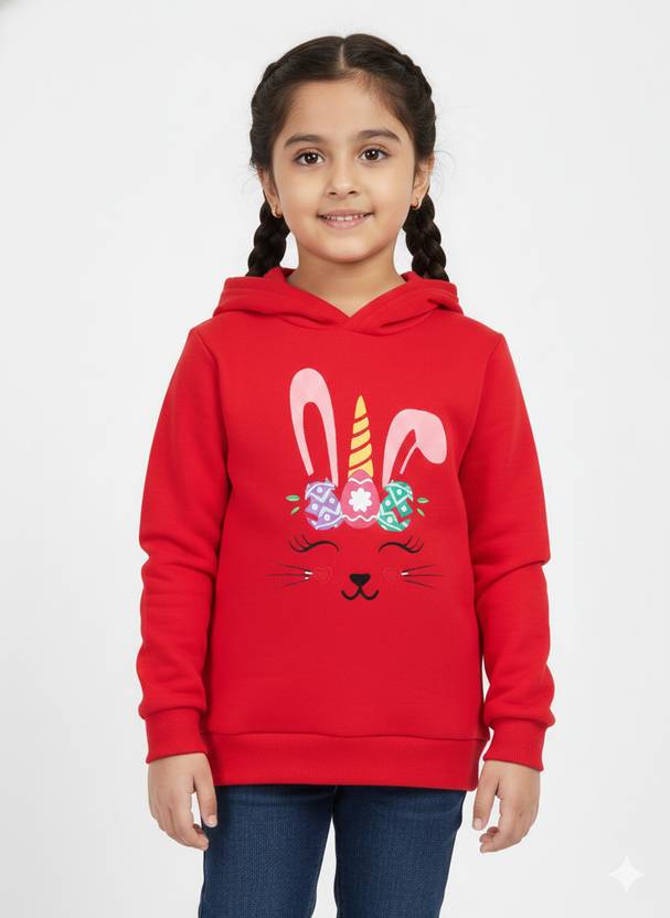 KEESOR Baby Girls Full Sleeve Printed Hooded Sweatshirt