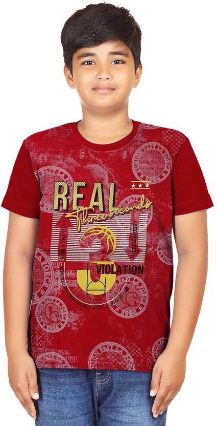 BARATHIDEVI TEX Boys Typography, Printed Pure Cotton Regular T Shirt