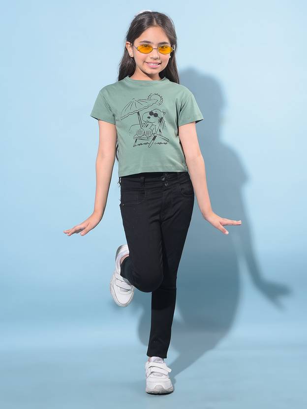CRIMSOUNE CLUB Girls Graphic Print Pure Cotton Slim T Shirt