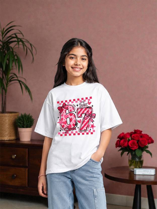 KEESOR Girls Graphic Print Cotton Blend Oversized T Shirt
