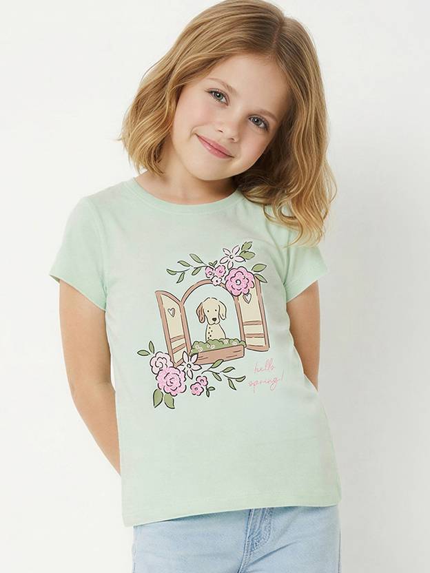 MAX Girls Printed Pure Cotton Regular T Shirt