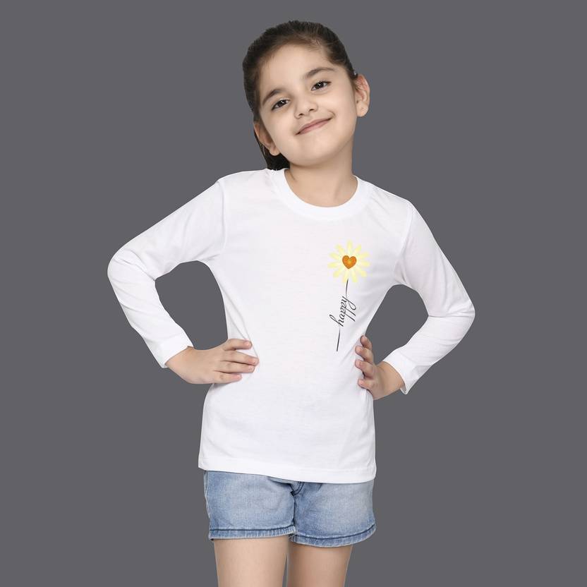 Nusyl Girls Printed Cotton Blend Regular T Shirt