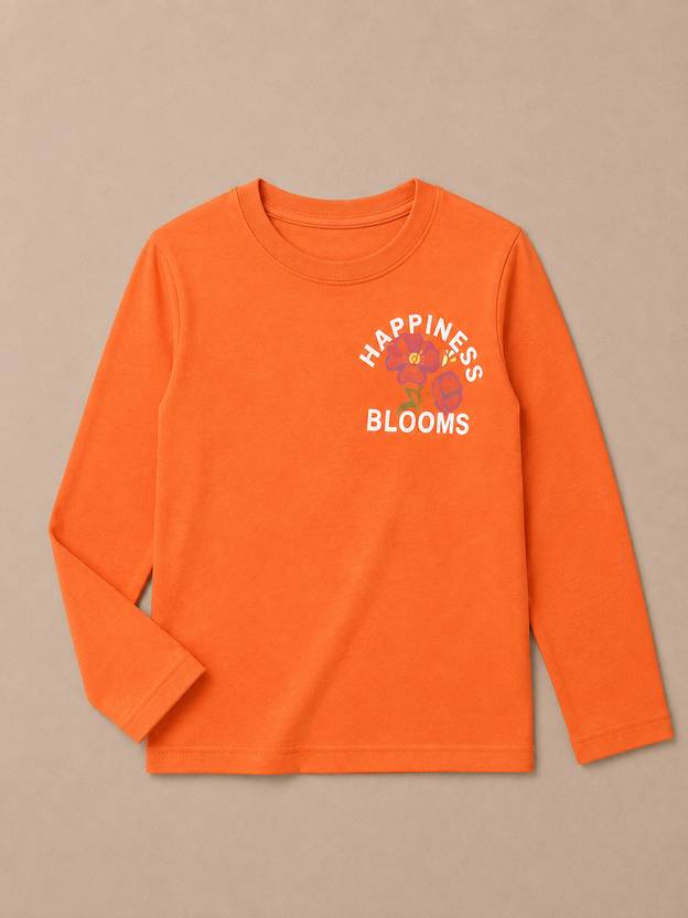 HELLO YELLOW Girls Printed Pure Cotton Regular T Shirt