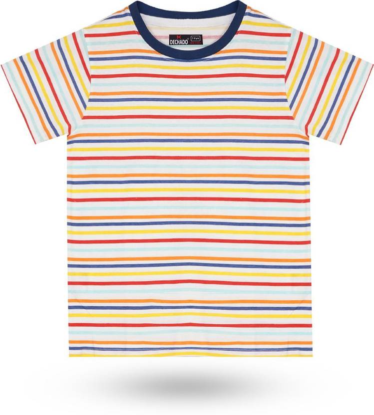 Dechado Boys Striped Pure Cotton Regular T Shirt