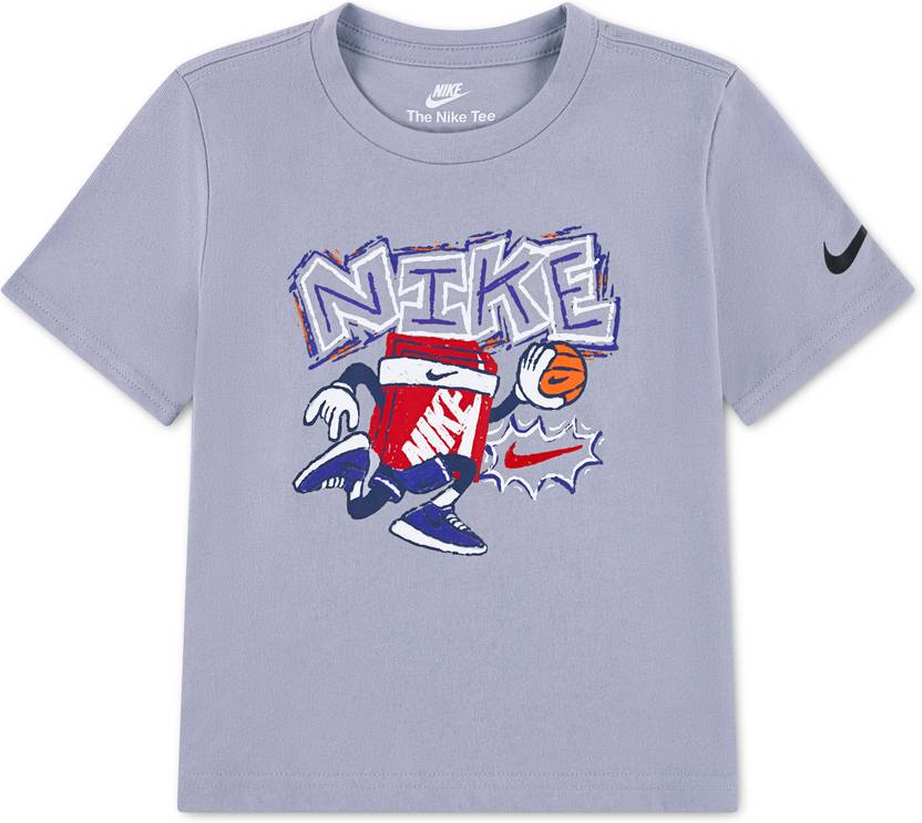 NIKE Boys Typography, Cartoon, Graphic Print Cotton Blend Regular T Shirt