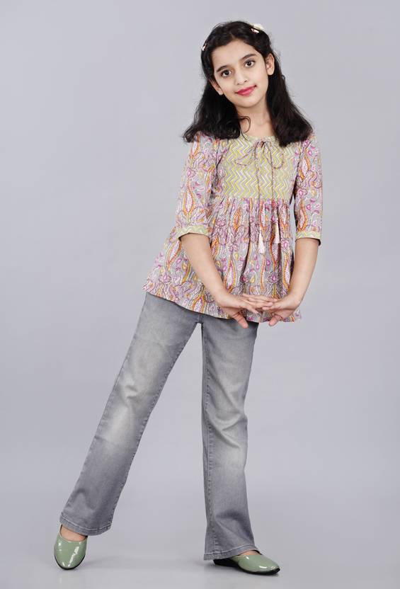 DMP EXPORT Girls Party Cotton Blend Fashion Sleeve Top
