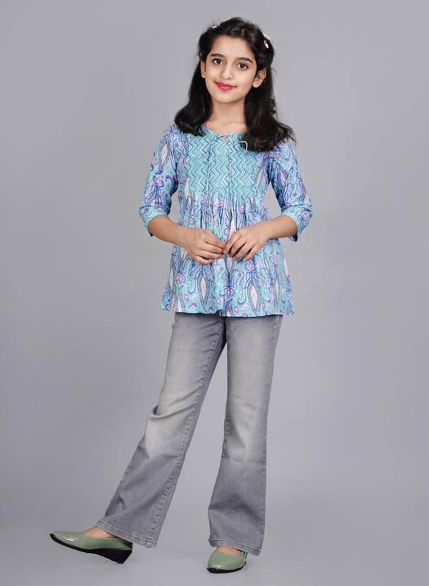 DMP EXPORT Girls Casual Cotton Blend Fashion Sleeve Top