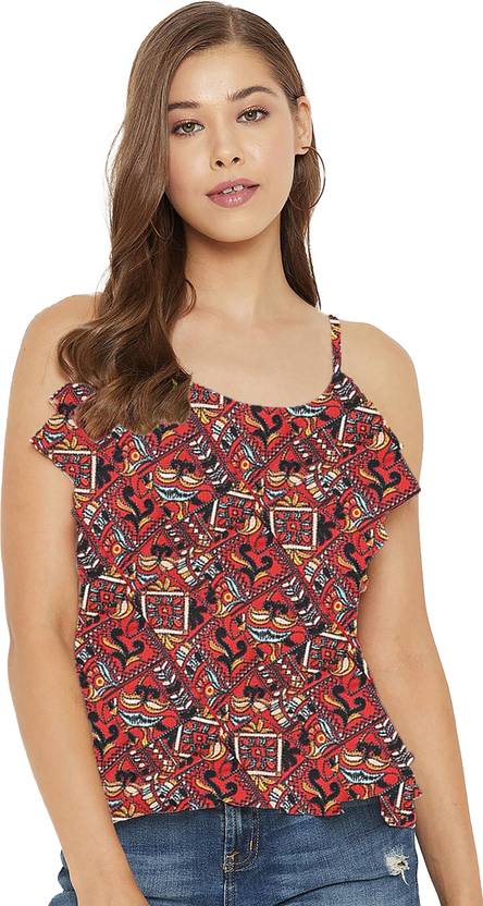 Fellamo Casual Sleeveless Printed Women Multicolor Top