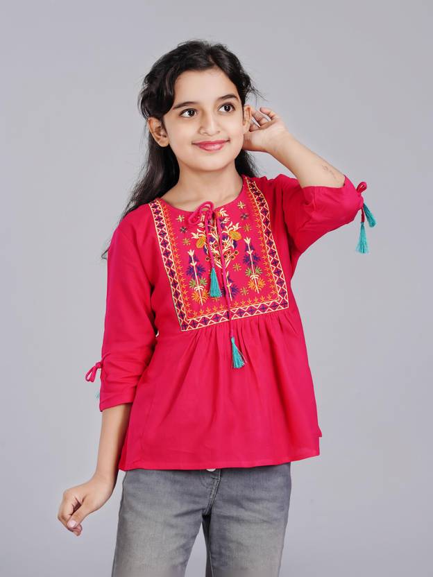 DMP EXPORT Girls Casual Rayon Fashion Sleeve Top