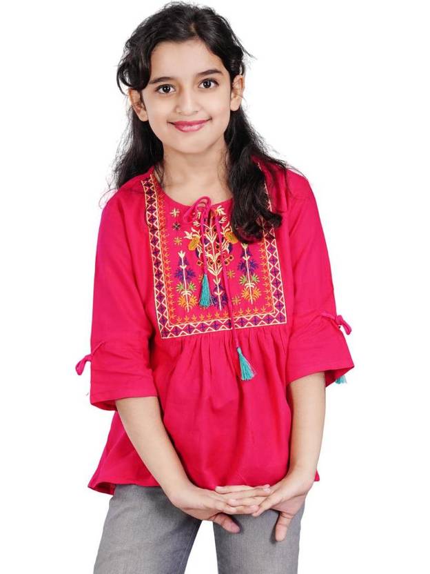 DMP EXPORT Embroidered Cotton Rayon Tunic Kurta for Girls