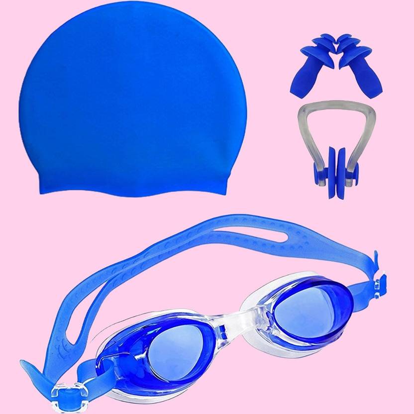 Lebami 100% Silicone Anti Fog Goggles, Cap, Earplug & Noseplug Set Swimming Kit