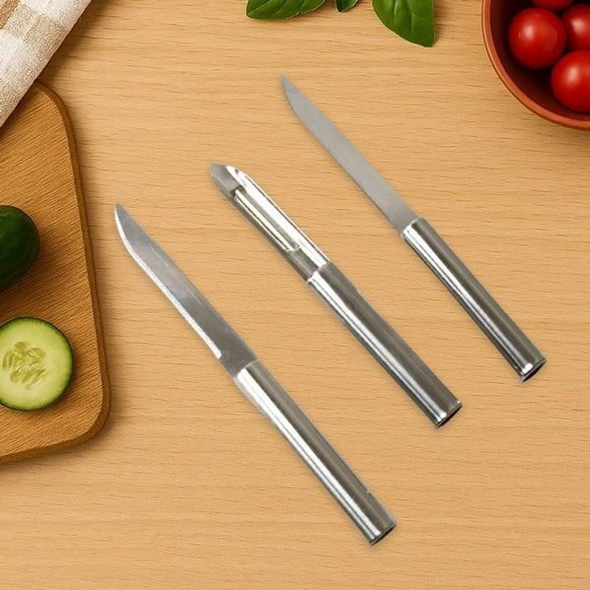 DeoDap 3 Pc Steel Knife Set Stainless Steel Multipurpose Sharp Cutting Knife for Fruit Meat Vegetables