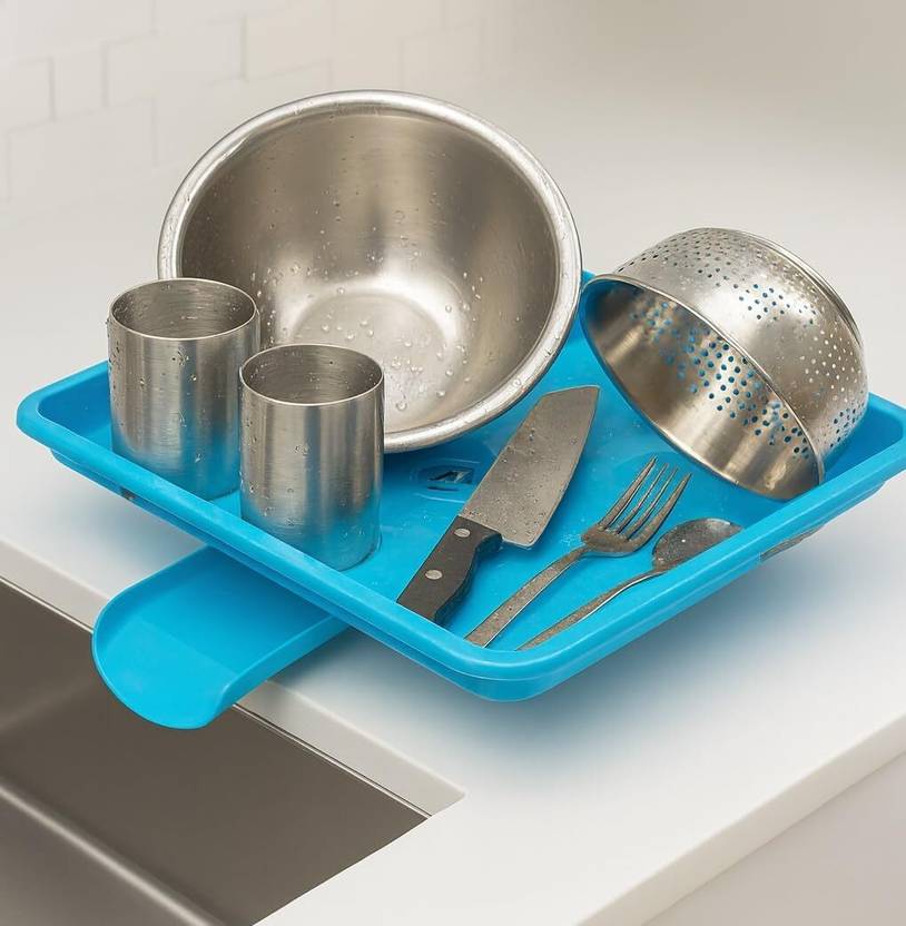 BIRDWING Dish Drainer Kitchen Rack Plastic Dish Drainer Tray with Water Drain Spout/BPA-Free Plastic Utensil Drying Tray