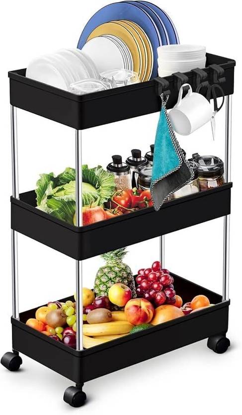 BRANTOX Containers Kitchen Rack MULTIPURPOSE STORAGE ORGANISER 3-TIER (BLACK) Plastic
