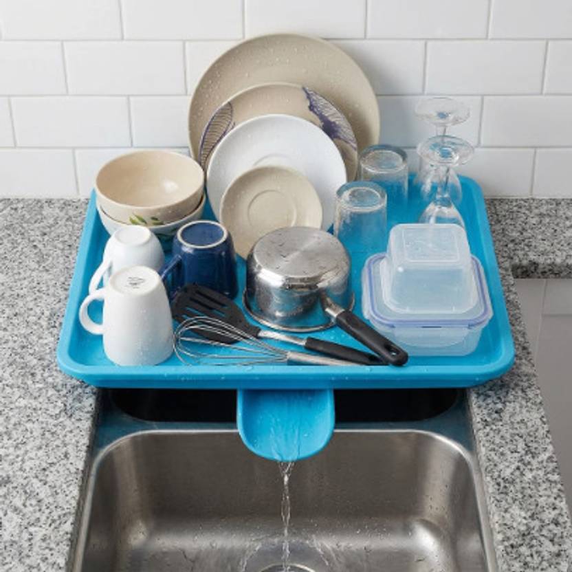 BIRDWING Dish Drainer Kitchen Rack Plastic Self-Draining Dish Board Tray - Sloped Utensil Drying Mat with Runoff Spout