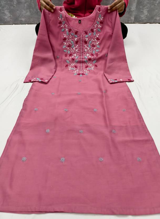 ASTEYAM Embroidered Pure Cotton Straight Kurta for Women