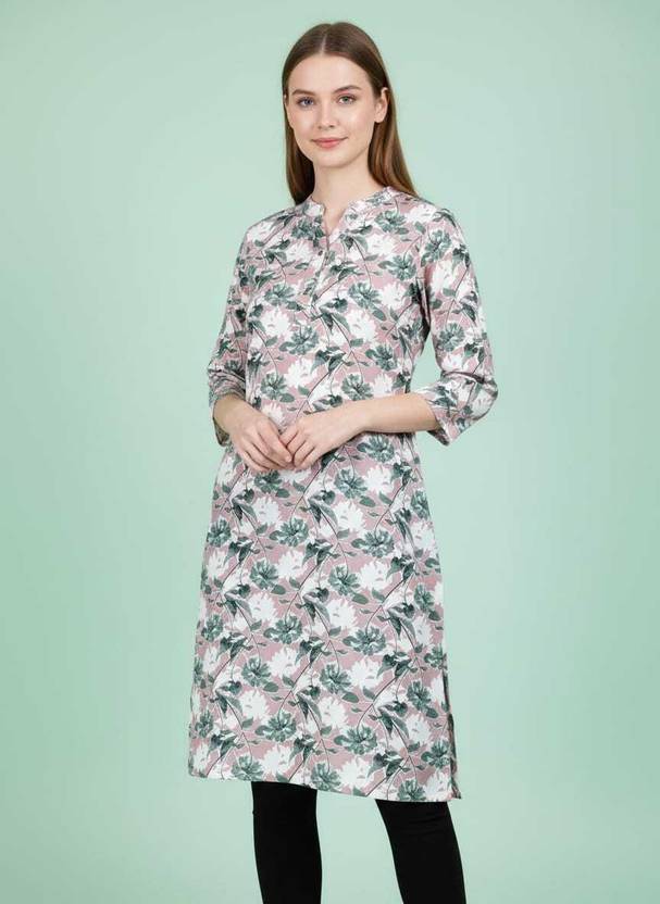 Fahad Floral Print, Printed Cotton Blend Straight Kurta for Women