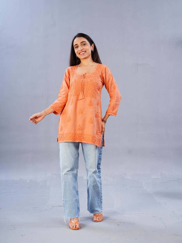 colorkosh Chikan Embroidery Viscose Rayon Straight Kurta for Women