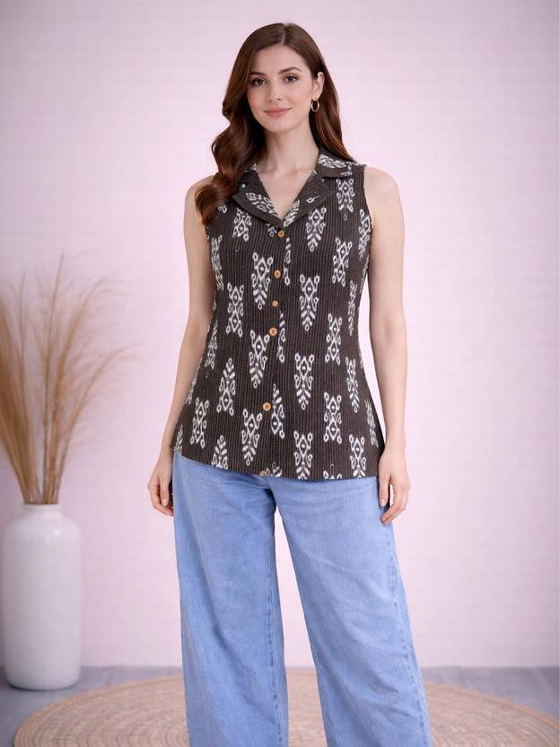 ETHNIFLAIR Printed Pure Cotton Straight Kurta for Women