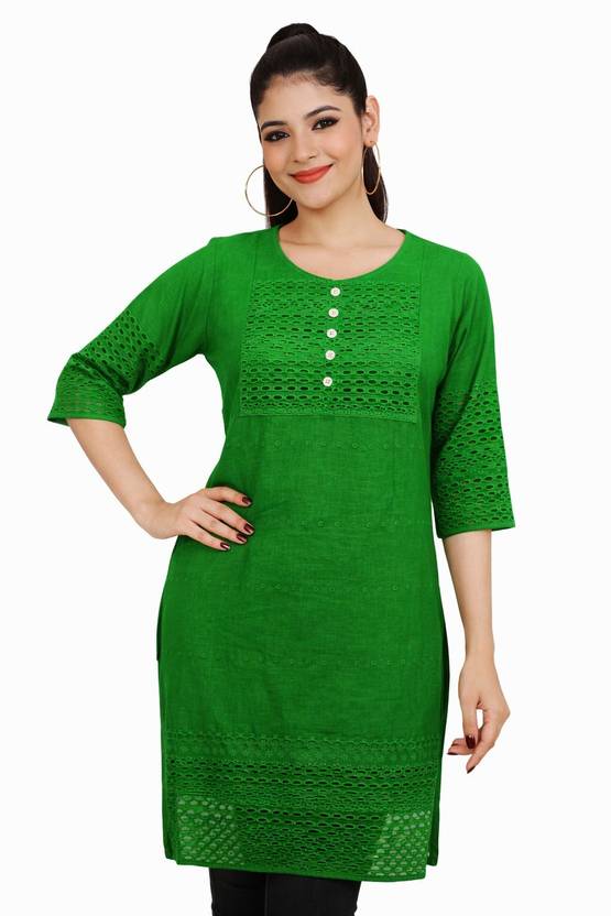 LEEZA Embroidered Pure Cotton Straight Kurta for Women