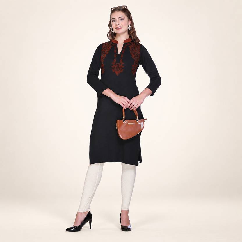 Rosary Embroidered Wool Straight Kurta for Women