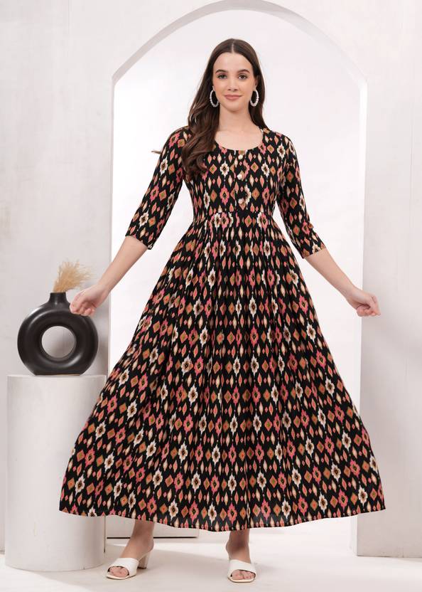 ANNEIV Printed Viscose Rayon Flared Kurta for Women