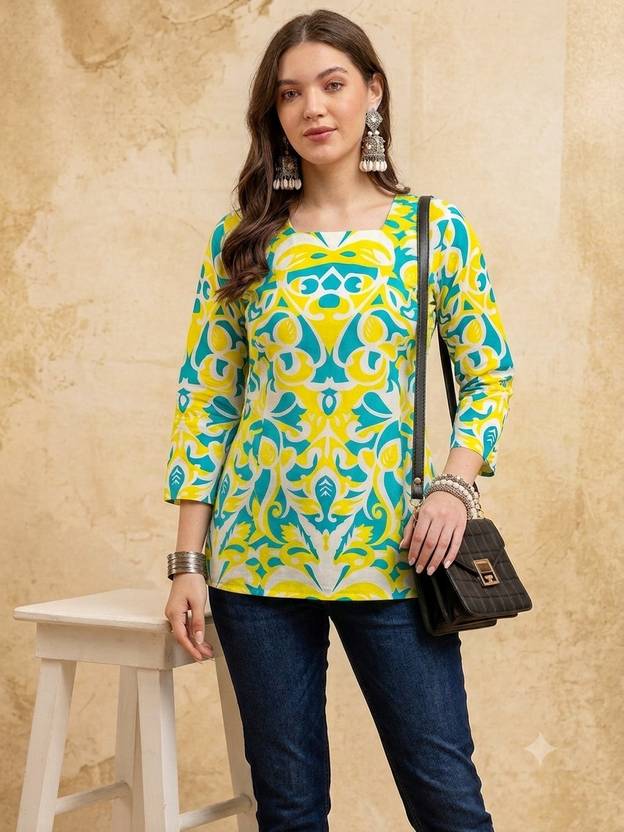 ADAN Printed Cotton Blend Straight Kurta for Women