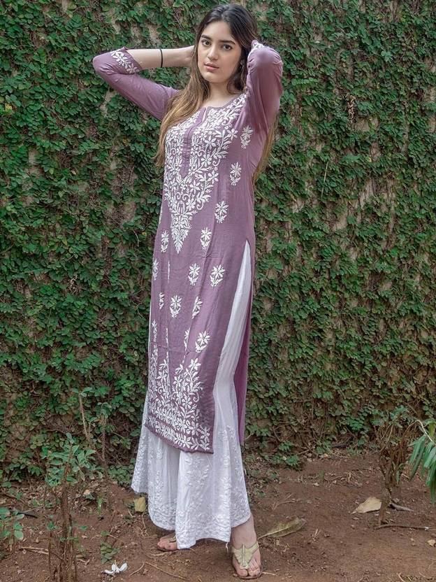 BEAUTYBEATS Women Chikan Embroidery Straight Kurta