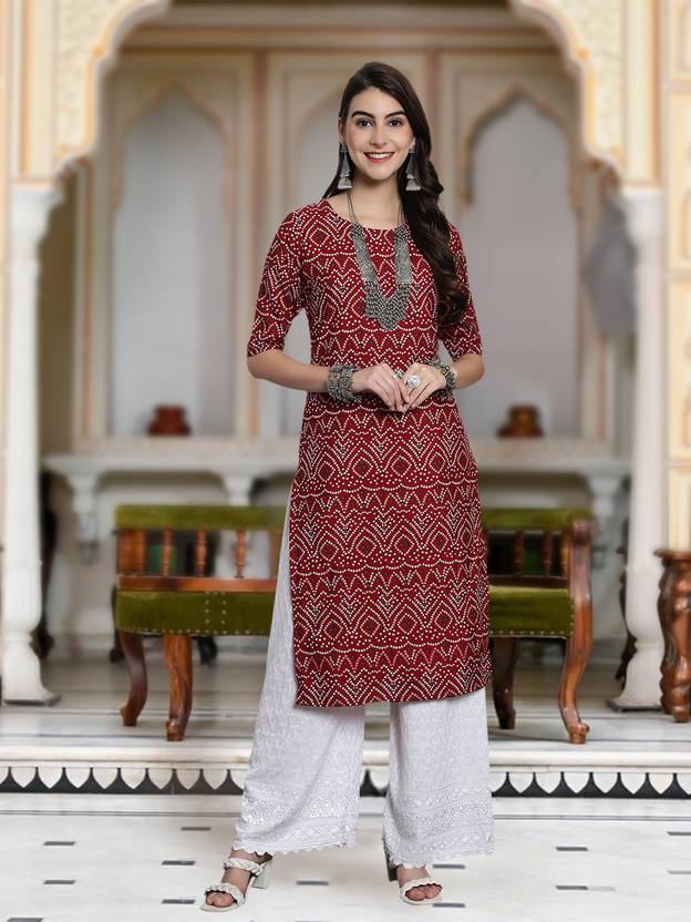 HERE&NOW Printed Crepe A-line Kurta for Women