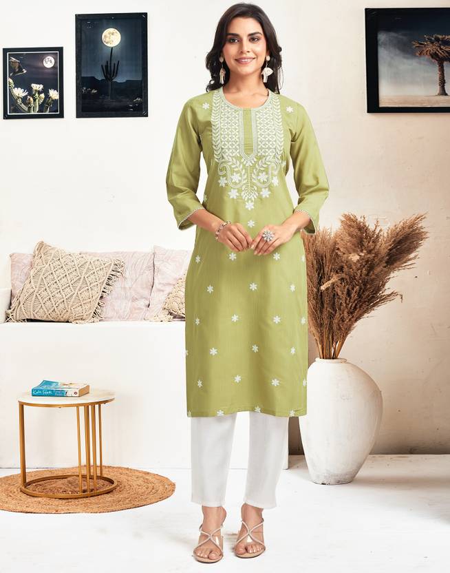 Divastri Embroidered Cotton Blend Straight Kurta for Women