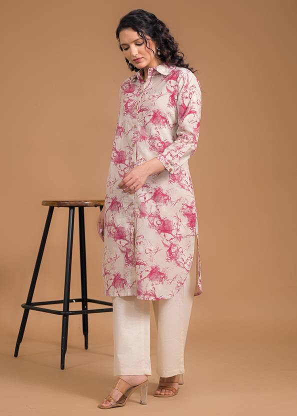 SAANWRI Abstract Pure Cotton A-line Kurta for Women