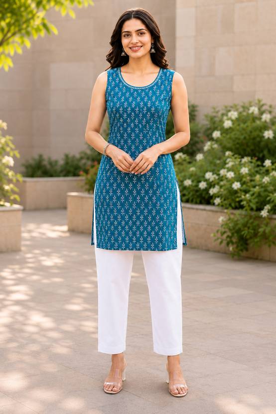 Anushree Printed Cotton Silk Straight Kurta for Women