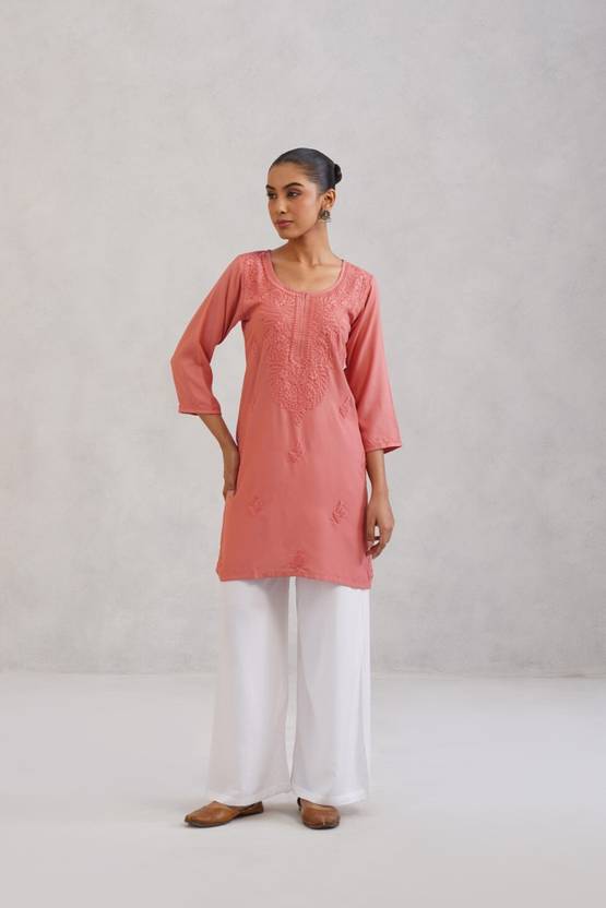 colorkosh Chikan Embroidery Viscose Rayon Straight Kurta for Women
