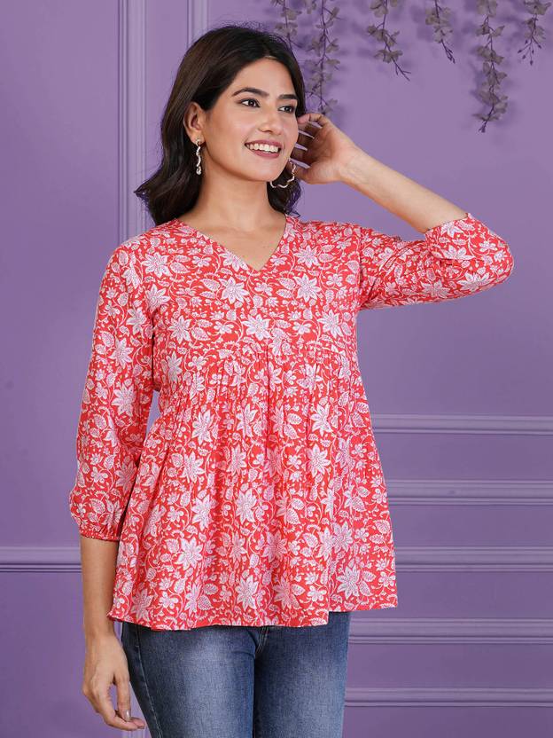 NAVYANKAA Printed Cotton Blend Flared Kurta for Women